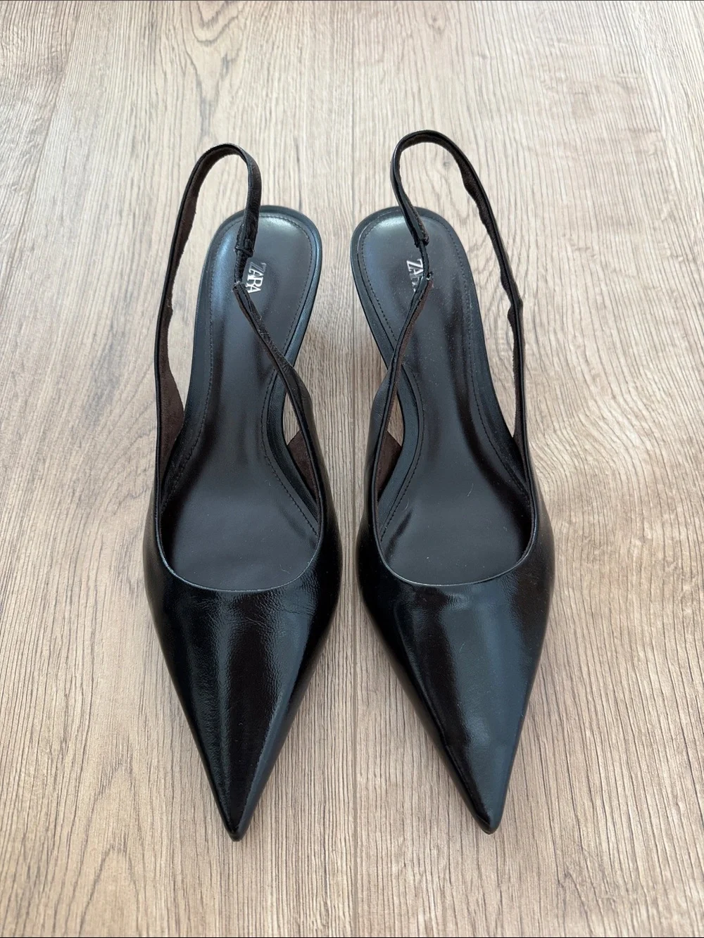 Zara Black Pointed-Toe Slingback Heels